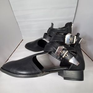 Black Sandals with Thick Buckle & 1 inch Heels